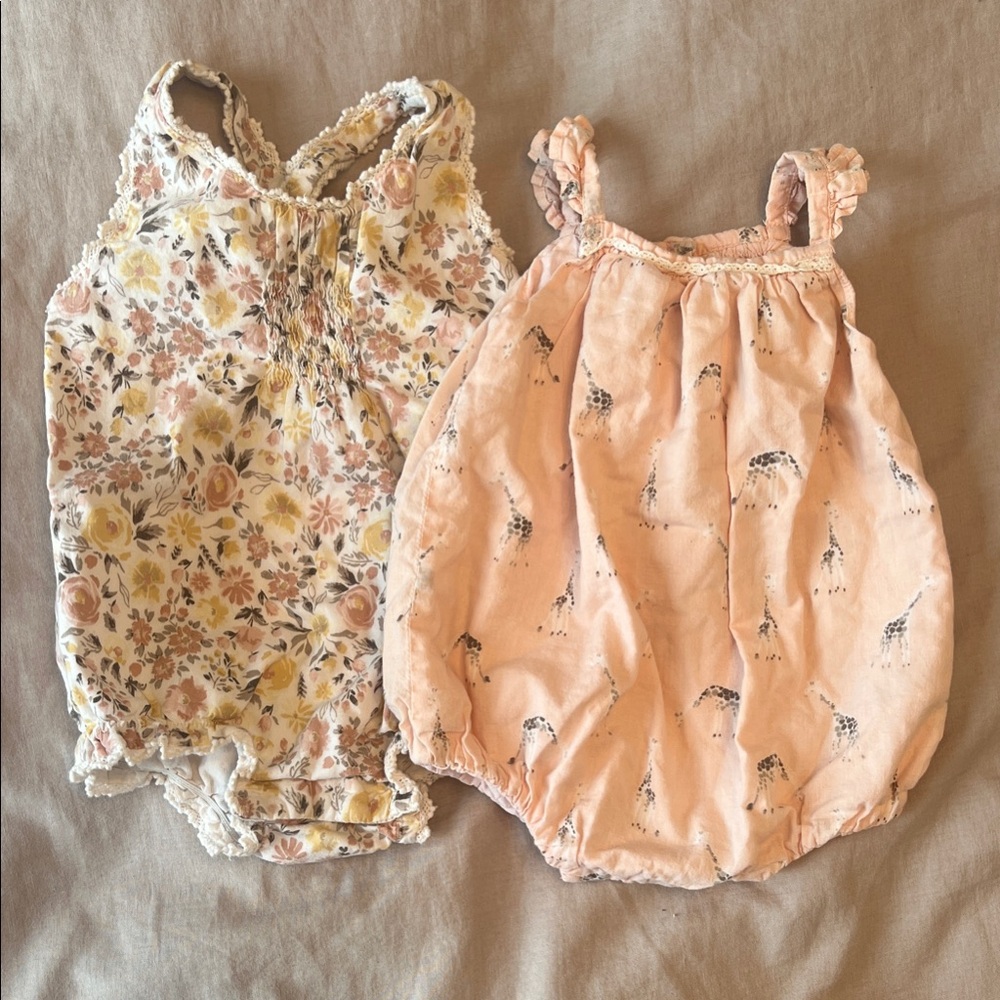 Floral and Giraffe Print Baby Rompers